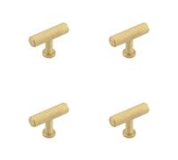 Loops 4 Pack Stylish Knurled T Bar Cupboard Knob In Satin Brass For Modern Interiors - Kitchen Cabinet Knob