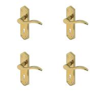 Loops 4 Pack Stylish Pvd Brass Suite Door Handle With Lockplate For Modern Interiors - Interior Lever On Backplate