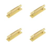 Loops 4 Pack Stylish Satin Brass Cabinet Handle With 96mm Ctrs And Plain Backplate - Kitchen Drawer Pull Handle