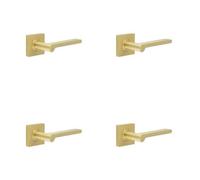 Loops 4 Pack Stylish Square Plain Rose Door Handle In Satin Brass Finish - Solid Brass Interior Handle
