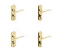 Loops 4 Pack Stylish Suite Door Handle With Pvd Brass Finish For Bathrooms - Interior Lever On Backplate