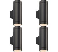 Loops 4 PACK Up & Down Twin Outdoor Wall Light - 2 x 7W GU10 LED - Textured Black Loops Black