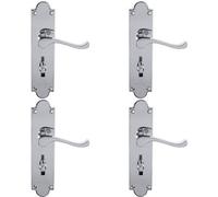Loops 4 Pack - Victorian Bathroom Latch Door Handle - Polished Chrome Lever On Shaped Backplate