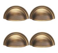 Loops 4 Pack - Victorian Cup Handle - Antique Brass 76mm Centres Solid Brass Shaker Drawer Pull