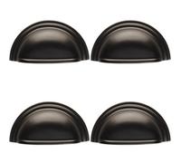 Loops 4 Pack - Victorian Cup Handle - Matt Black 76mm Centres Solid Brass Shaker Drawer Pull