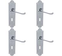 Loops 4 Pack - Victorian Latch & Lock Door Handle - Polished Chrome Lever On Shaped Backplate