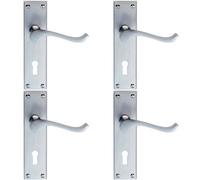 Loops 4 Pack - Victorian Scroll Bathroom Latch Door Handle - Satin Chrome Lever On Backplate