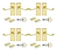 Loops 4 Pack - Victorian Scroll Door Handle & Latch Pack Set- Electro Brassed Lever On Plate Kit