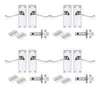 Loops 4 Pack - Victorian Scroll Door Handle & Latch Pack Set- Polished Chrome Lever On Plate Kit
