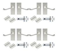 Loops 4 Pack - Victorian Scroll Door Handle & Latch Pack Set- Satin Nickel Lever On Plate Kit