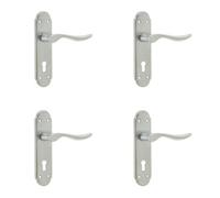 Loops 4 Pack Victorian Style Satin Chrome Suite Door Handle With Lockplate - Interior Lever On Backplate