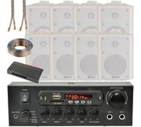 Loops 4 Zone Bluetooth Speaker Kit 8X 70W White Wall Mounted Home Bar Stereo Amplifier