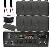 Loops 4 Zone Outdoor Bluetooth Kit 8x 60W Black Speaker Stereo Amplifier Garden BBQ Loops Black