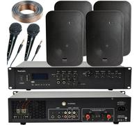 Loops 400W Bluetooth Sound System 4X Black 200W Wall Speaker Karaoke Amp & Microphones