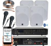 Loops 400W Bluetooth Sound System 4X White Wall Speakers School Hall Voice & Music Kit