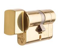 Loops 45 / 35mm Euro Offset Cylinder Lock & Thumb Turn - 6 Pin Polished Brass Barrel