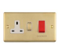 Loops 45A Dp Cooker Switch With 13A Switched Socket Satin Brass & White
