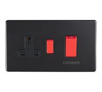 Loops 45A Dp Oven Cooker Switch & Single 13A Switched Socket Screwless Matt Black