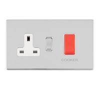 Loops 45A Dp Oven Cooker Switch & Single 13A Switched Socket Screwless Polished Chrome