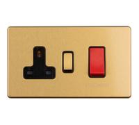 Loops 45A Dp Oven Cooker Switch & Single 13A Switched Socket Screwless Satin Brass