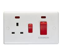 Loops 45A Dp Oven Switch & Single 13A Switched Power Socket & Neon White Cooker Wall