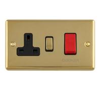 Loops 45A Dp Oven Switch With 13A Switched Socket, Polished Brass & Black