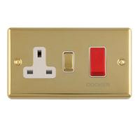 Loops 45A Dp Oven Switch With Single 13A Switched Socket Polished Brass & White Fits Double Uk Backbox