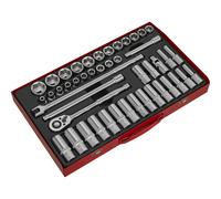 Loops 46 PACK Socket Set - 1/2" Metric Square Drive - 6 Point Socket Ratchet Handle Loops Multicolor