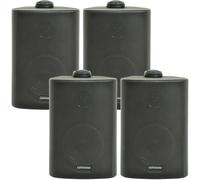 Loops 4x 5.25" 90W Black Outdoor Rated Garden Wall Speakers Wall Mounted 8Ohm & 100V Loops Black