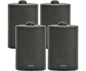 Loops 4x 6.5" 120W Black Outdoor Rated Garden Wall Speakers Wall Mounted 8Ohm & 100V Loops Black
