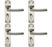 Loops 4x Arched Lever on Bathroom Backplate Door Handle Thumbturn Lock Satin Steel