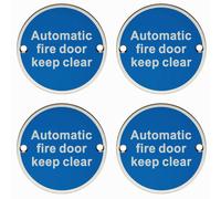 Loops 4x Automatic Fire Door Keep Clear Plaque 76mm Diameter Satin Stainless Steel in Metallics Loops Metallics