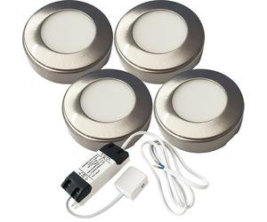 Loops 4x BRUSHED NICKEL Round Surface or Flush Under Cabinet Kitchen Light & Driver Kit - Natural White LED in Metallics Loops Metallics
