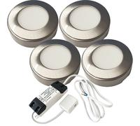 Loops 4x BRUSHED NICKEL Round Surface or Flush Under Cabinet Kitchen Light & Driver Kit - Warm White LED in Metallics Loops Metallics