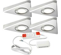 4x 2.6W LED Kitchen Triangle Spot Light & Driver Kit Stainless Steel Warm White