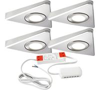 4x 2.6W LED Kitchen Triangle Spot Light & Driver Kit Stainless Steel Warm White