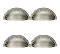 Loops 4X Cabinet Cup Pull Handle 91 X 45mm 76mm Fixing Centres Satin Nickel