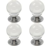 Loops 4X Crystal Ball Cupboard Door Knob 30mm Diameter Clear Translucent & Chrome