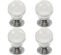 Loops 4X Crystal Ball Cupboard Door Knob 34mm Diameter Clear Translucent & Chrome