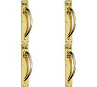 Loops 4X Curved Right Handed Door Pull Handle Engraved With 'pull' Polished Brass
