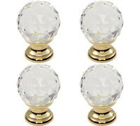 Loops 4X Faceted Crystal Cupboard Door Knob 25mm Dia Polished Brass Cabinet Handle