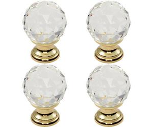 Loops 4X Faceted Crystal Cupboard Door Knob 25mm Dia Polished Brass Cabinet Handle