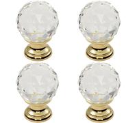 Loops 4x Faceted Crystal Cupboard Door Knob 31mm Dia Polished Brass Cabinet Handle in Metallics Loops Metallics
