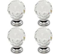 Loops 4X Faceted Crystal Cupboard Door Knob 31mm Dia Polished Chrome Cabinet Handle
