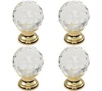 Loops 4X Faceted Crystal Cupboard Door Knob 35mm Dia Polished Brass Cabinet Handle