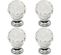 Loops 4X Faceted Crystal Cupboard Door Knob 35mm Dia Polished Chrome Cabinet Handle