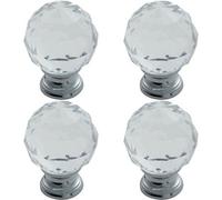 Loops 4X Faceted Crystal Cupboard Door Knob 40mm Dia Polished Chrome Cabinet Handle