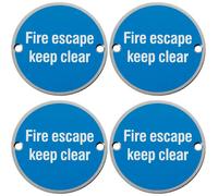 Loops 4x Fire Door Keep Clear Sign 64mm Fixing Centres 76mm Dia Satin Steel in Metallics Loops Metallics