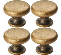 Loops 4X Flat Faced Round Door Knob 34mm Diameter Antique Brass Small Cabinet Handle