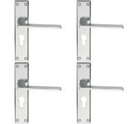 Loops 4x Flat Straight Lever on Euro Lock Backplate Handle 180 x 40mm Polished Chrome Loops Multicolor